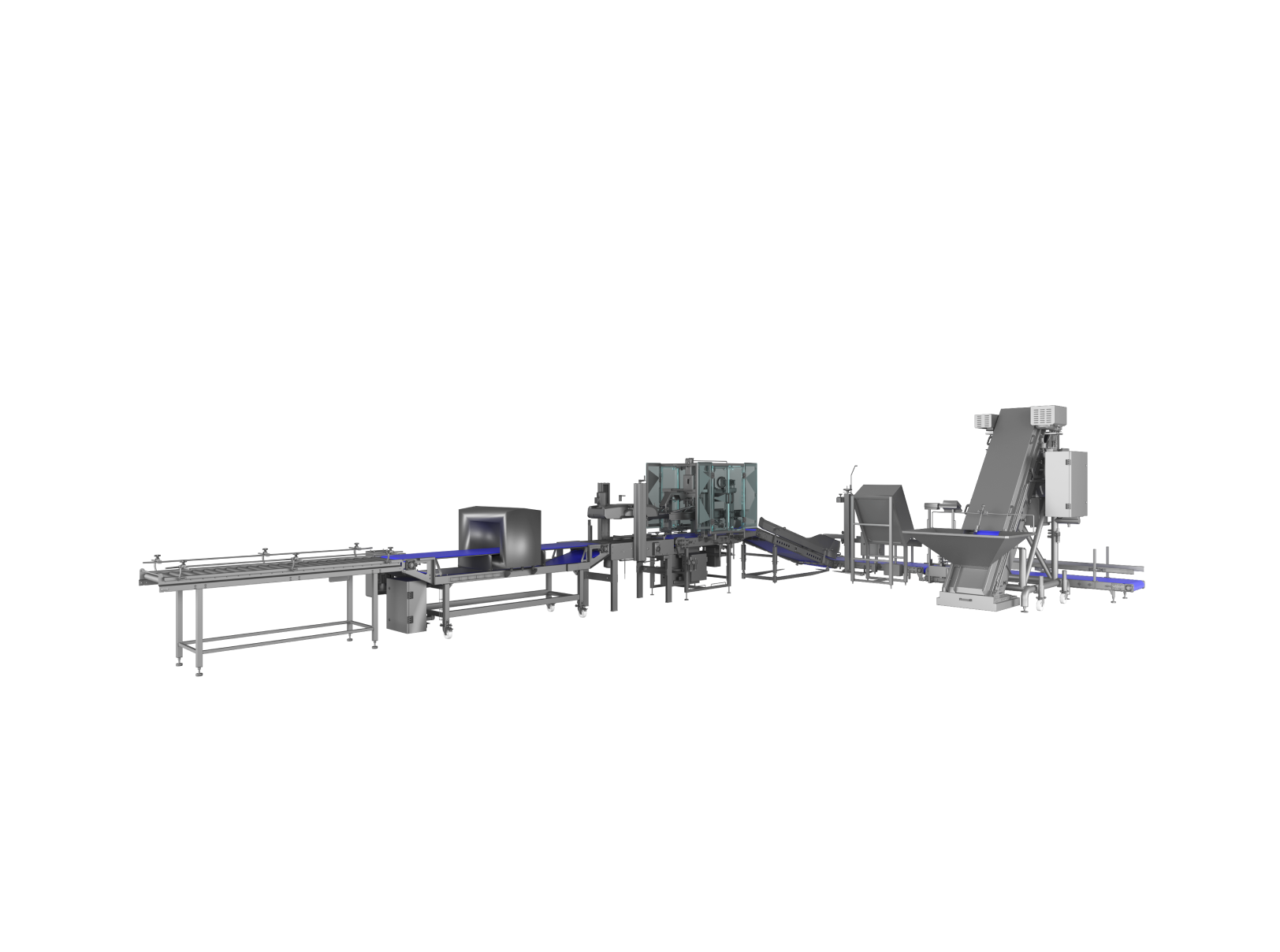 Production line for packaging in bags and boxes